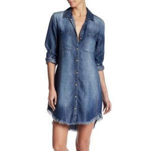 NEW Cloth & Stone Montana Shirt Dress IN Blue WITH Frayed Raw Hem